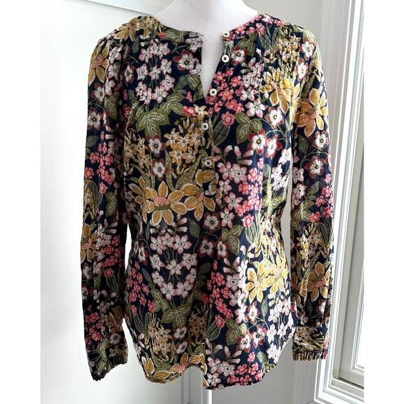 Talbots 100% Cotton XS Colorful Pintuck Floral Lightweight Feminine Blouse - Picture 2 of 7